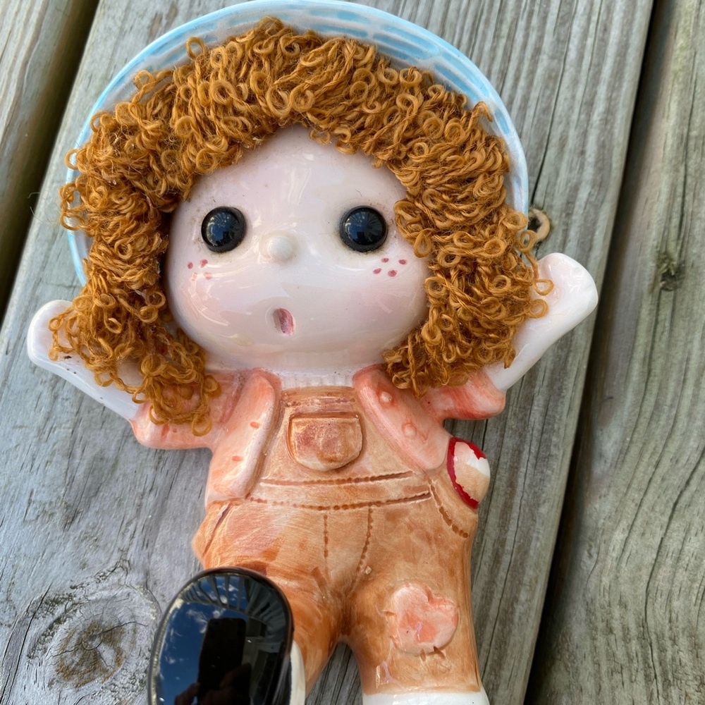 Vintage Ron Gordon Designs Girl in Overalls Wall Hanger Figurine